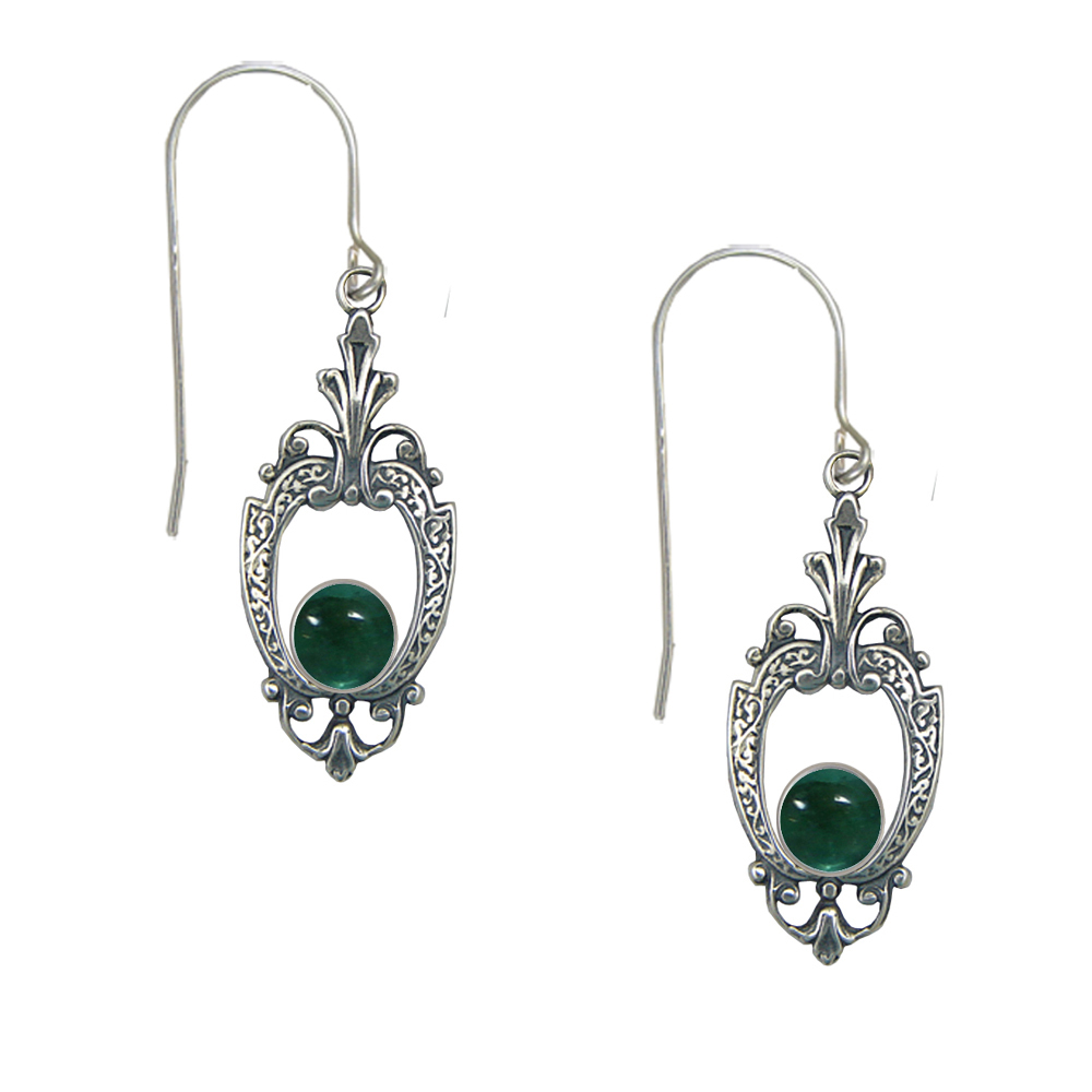 Sterling Silver Victorian Fluorite Drop Dangle Earrings